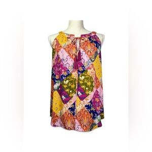 Rose & Olive Multicolor Patchwork Blouse Women’s Size L Sleeveless